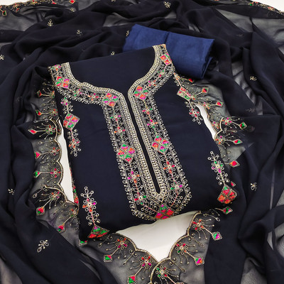 ShopGlobal Georgette Embroidered Salwar Suit Material