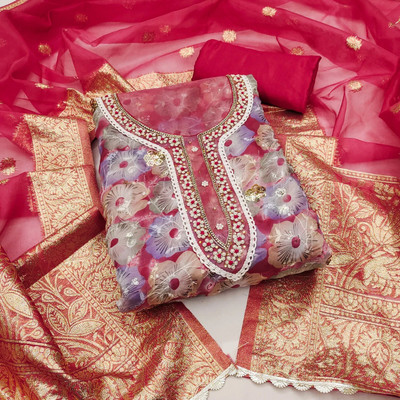 NEGRONI Organza Floral Print Salwar Suit Material