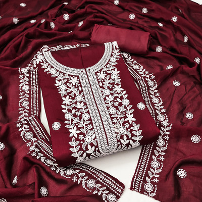 RUDRAA FAB Silk Blend Embroidered Salwar Suit Material