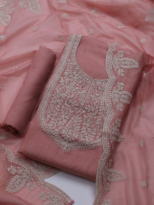 Meena Bazaar Chanderi Embroidered Salwar Suit Material