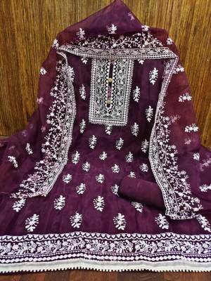 HMP Fashion Organza Embroidered Salwar Suit Material