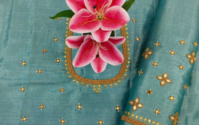 Khusi Fashion Silk Blend Embellished Blouse Material