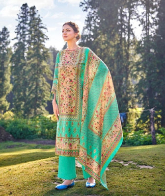 NAWABI COLLECTION Wool Geometric Print Salwar Suit Material