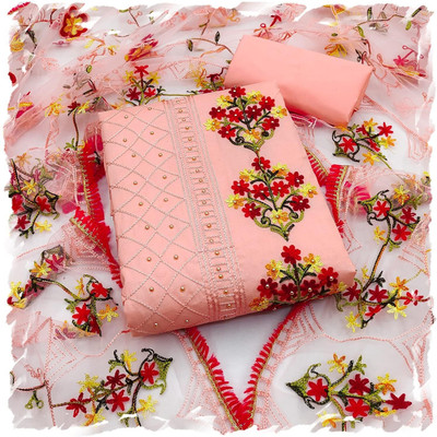 PRIHAL ART Cotton Blend Embroidered Blouse Material
