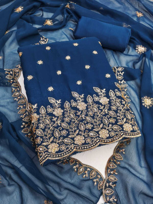 FLAPION CREATION Georgette Embroidered Salwar Suit Material