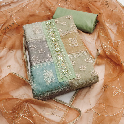 ShopGlobal Organza Embroidered Salwar Suit Material