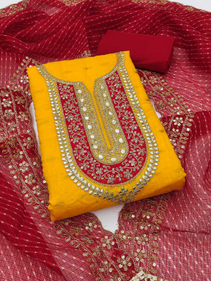 FLAPION CREATION Chanderi Embroidered Salwar Suit Material