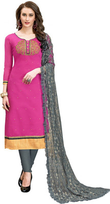 manvaa Cotton Blend Embroidered Salwar Suit Material