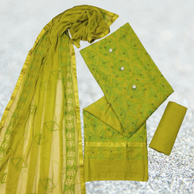 BJM ENTERPRISE Cotton Blend Embroidered Kurta & Churidar Material