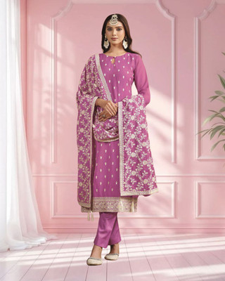 Dealbazaars Corporation Georgette Dyed, Embroidered, Embellished, Self Design Salwar Suit Material