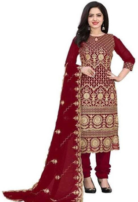 CLOTHLEMON Georgette Embroidered Salwar Suit Material