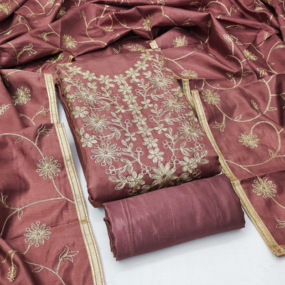 PandadiSaree Silk Blend Embroidered Salwar Suit Material