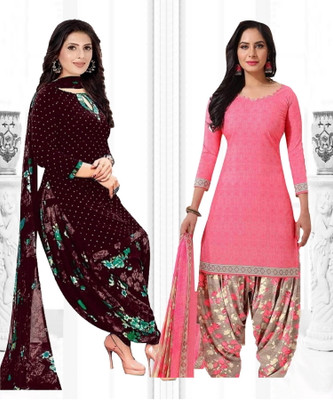 Priyashi Crepe Solid, Printed, Geometric Print Salwar Suit Material