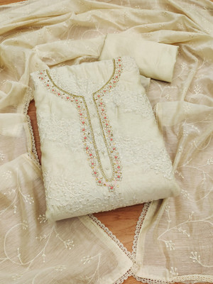 Divastri Silk Blend Embroidered Salwar Suit Material