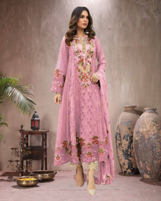 Dealbazaars Corporation Georgette Dyed, Embroidered, Checkered, Embellished, Self Design Salwar Suit Material