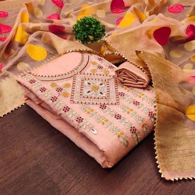 Peachmode Chanderi Embroidered Salwar Suit Material