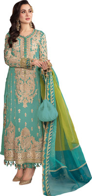 Gangotri Georgette Embroidered, Embellished Gown/Anarkali Kurta & Bottom Material