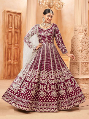 TRIVORA Net/Lace Embroidered Gown/Anarkali Kurta & Bottom Material