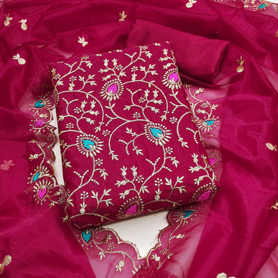NEGRONISTAR Organza Embroidered Salwar Suit Material