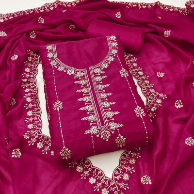 NIDHI'S FASHION Silk Blend Embroidered Salwar Suit Material