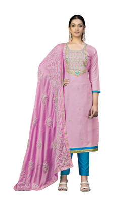 HERE&NOW Cotton Blend Embroidered Salwar Suit Material