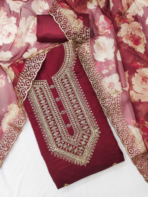 JAKHITARA Pure Silk Embroidered Salwar Suit Material