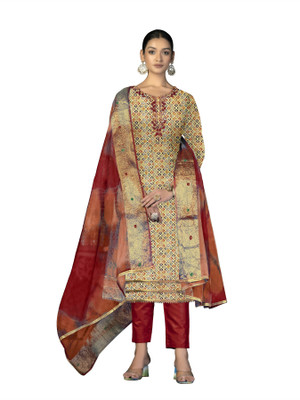 manvaa Cotton Blend Embellished Salwar Suit Material