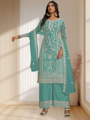 Amit Net/Lace Dyed, Embroidered, Embellished, Self Design Salwar Suit Material