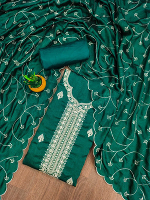manvaa Silk Blend Embellished Salwar Suit Material