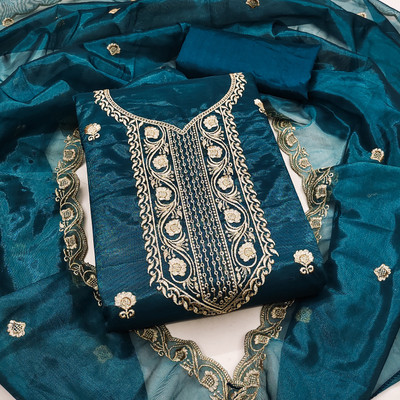 manvaa Net/Lace Embroidered Salwar Suit Material