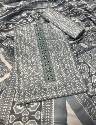 KTexttiles Cotton Blend Embroidered, Floral Print Salwar Suit Material