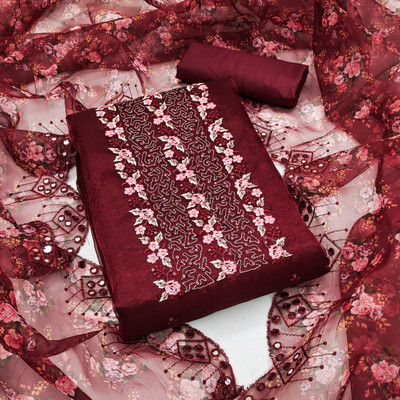 PANZORA Organza Embroidered Salwar Suit Material