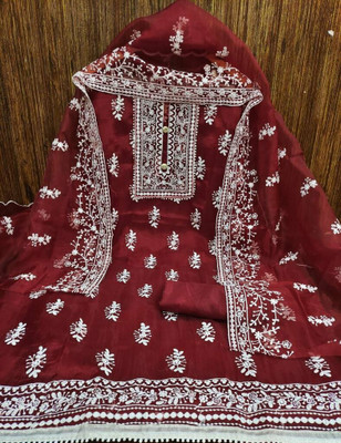 M FASHION Organza Embroidered Salwar Suit Material