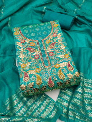 FLAPION CREATION Chanderi Embroidered Salwar Suit Material