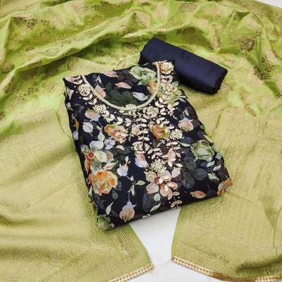 Blissta Organza Embellished Salwar Suit Material
