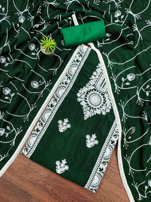 manvaa Silk Blend Embroidered Salwar Suit Material