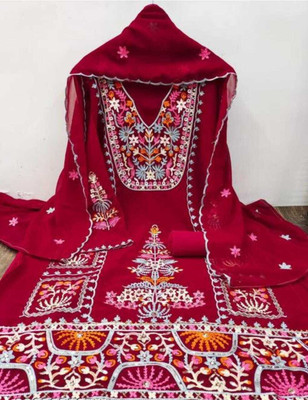 STYLEFLORA Georgette Embroidered Salwar Suit Material