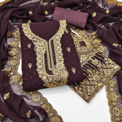 ShopGlobal Georgette Embroidered Salwar Suit Material