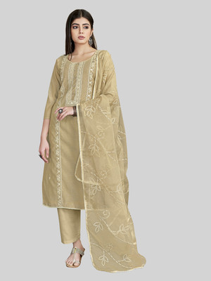 Tavas Chanderi Embroidered Salwar Suit Material
