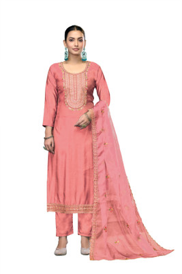 Saware Cotton Silk Embroidered Salwar Suit Material