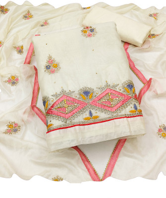 Samah Polycotton Embroidered, Embellished, Self Design Salwar Suit Material