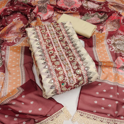 HERE&NOW Organza Embroidered Salwar Suit Material
