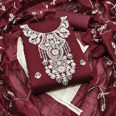 manvaa Cotton Blend Embellished Salwar Suit Material