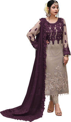 TEELFAB Georgette Embroidered Salwar Suit Material