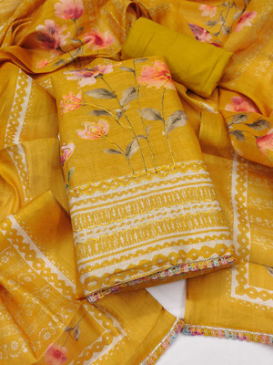 Shadow & Saining Silk Blend Embroidered Salwar Suit Material