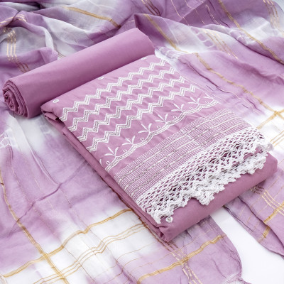 DESIGNERSPOT Cotton Blend Embroidered Salwar Suit Material