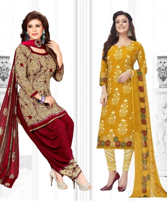 ANIRAV Crepe Solid, Printed, Geometric Print Salwar Suit Material