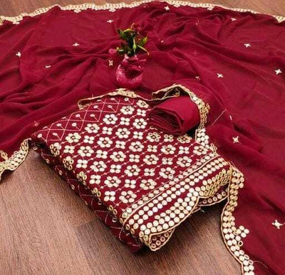 CLOTHLEMON Georgette Embroidered Salwar Suit Material