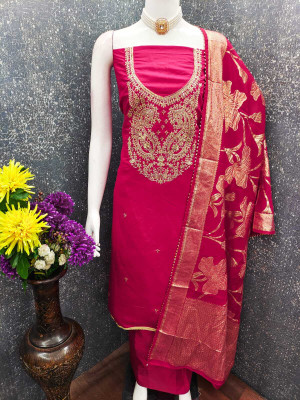 NIDHI'S FASHION Silk Blend Embroidered Salwar Suit Material