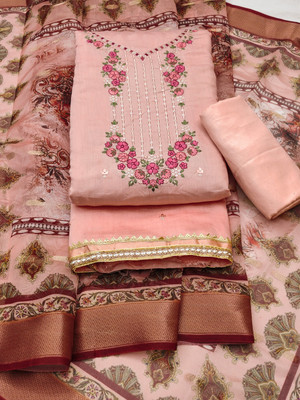 manvaa Silk Blend Embellished Salwar Suit Material